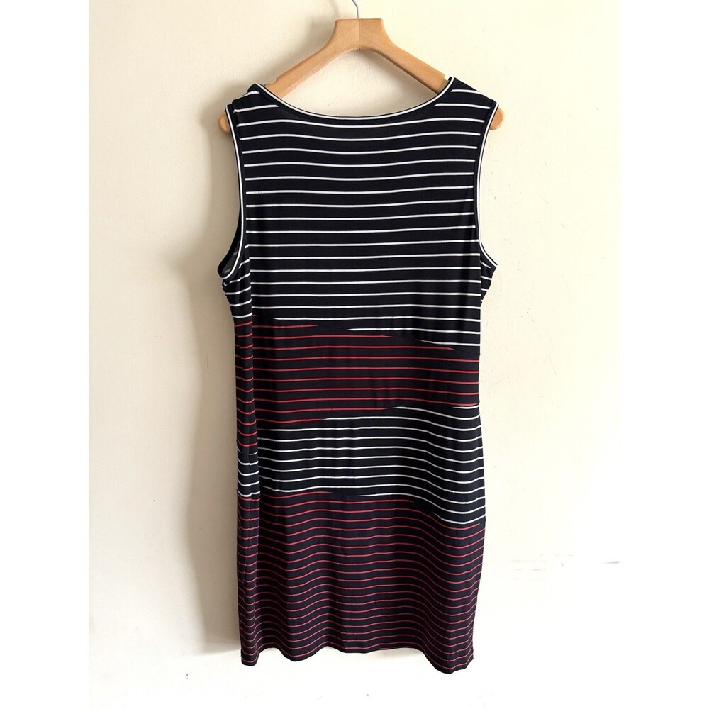 Calvin Klein Mixed Stripe‎ Tank Dress Black Red White Stretchy Sz Plus 16W - Picture 2 of 3